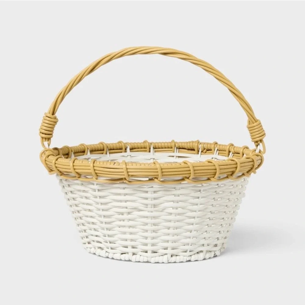 Spritz 12‎ Inch White and Willow Plastic Woven Easter Basket Round Matte Finish